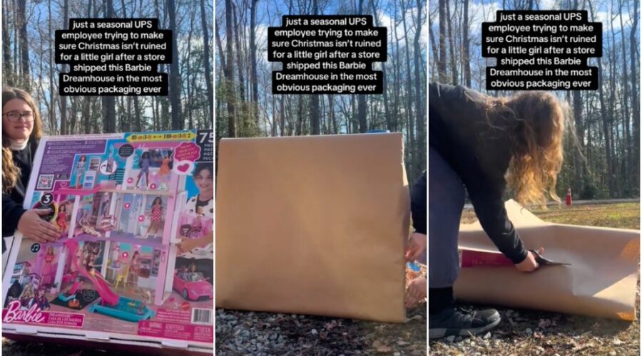 Entregadora embrulha brinquedo enviado sem caixa para não estragar surpresa de Natal e viraliza