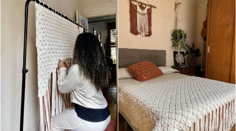 Artesã do RJ viraliza ao mostrar produção de colcha em macramê que levou mais de 70 horas