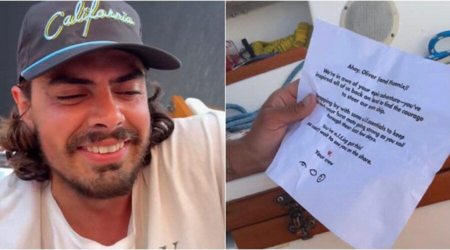 Jovem que largou emprego para velejar com seu gato recebe pacote surpresa no meio do oceano